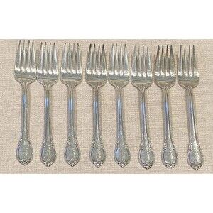 8 Pc Lot 1847 Rogers Bros Remembrance Dessert Salad Forks Silverplate 6 3/4"